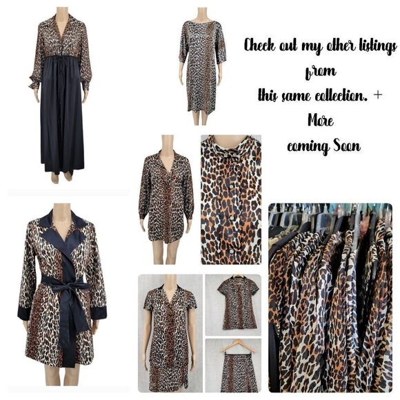 Vanity Fair Vtg 60s Leopard Black Button Front Nightgown Robe Dress Size Small - Picture 16 of 16
